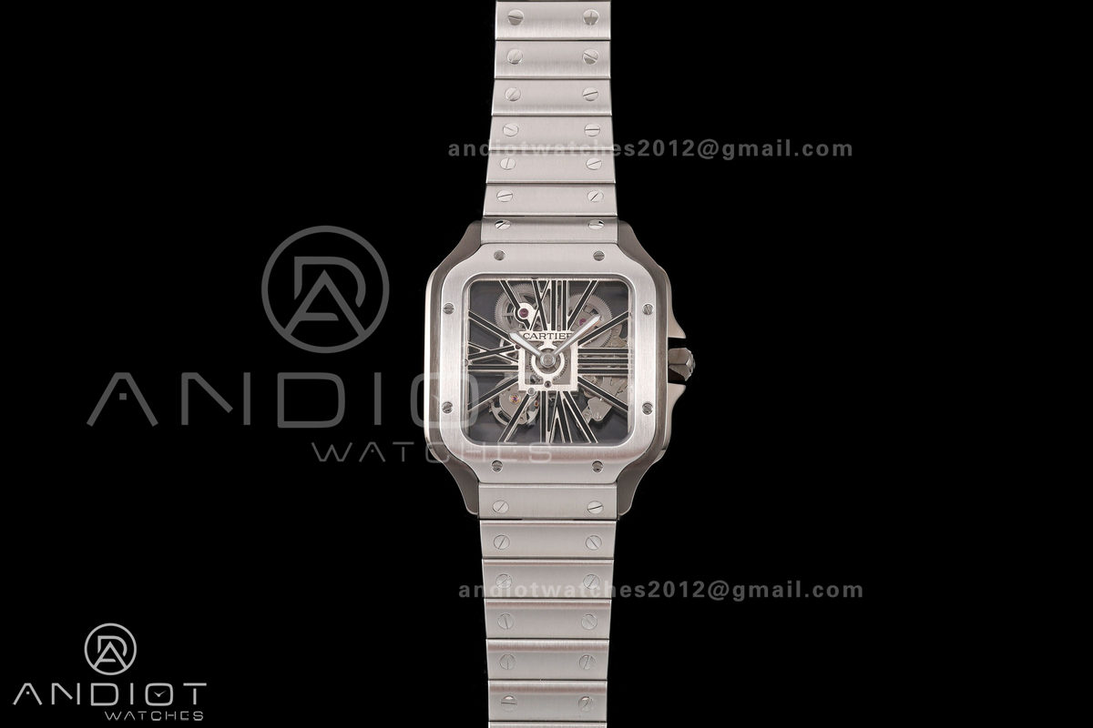Santos Skeleton SS/PVD RICH 1:1 Best Edition Skeleton Dial 9611MC Super Clone (2 Straps) V2